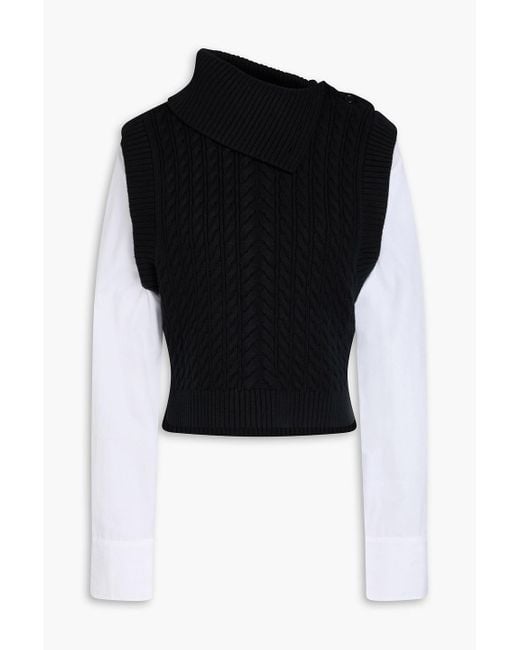 Jonathan Simkhai Black Rollkragenpullover "linnea" aus popeline aus einer baumwollmischung mit zopfstrickmuster