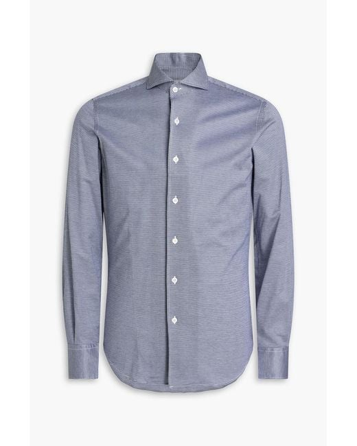 Canali Blue Houndstooth Cotton-jersey Shirt for men