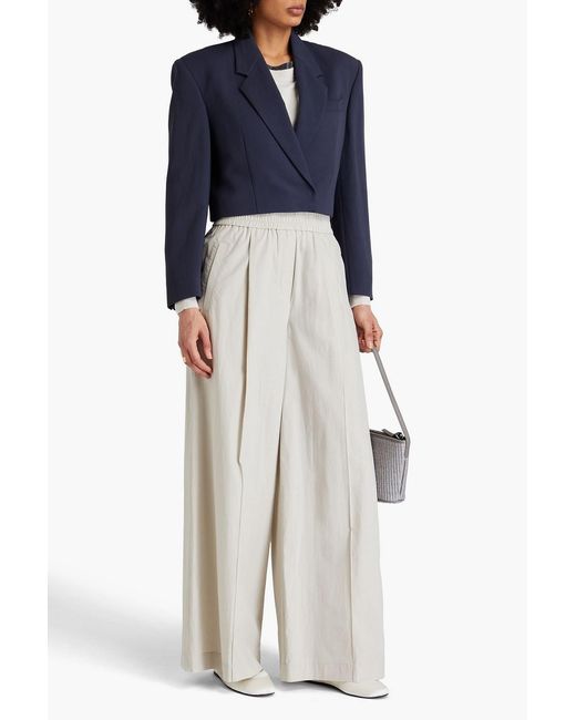 Brunello Cucinelli Blue Cropped Bead-embellished Twill Blazer