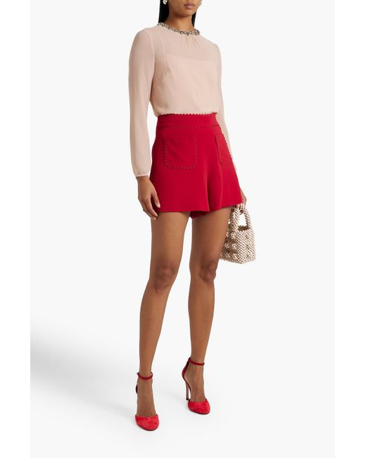 RED Valentino Red Picot-trimmed Crepe Shorts