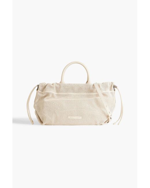 Brunello Cucinelli White Perforated Coated Suede Tote