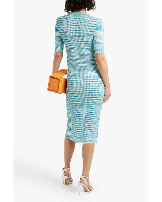 Missoni Blue Space-dyed Ribbed-knit Midi Dress