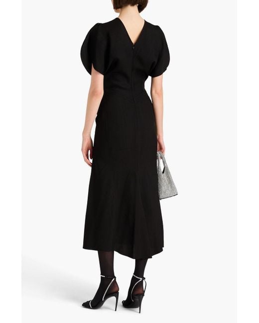 Victoria Beckham Black Ruffled Crepe Midi Dress