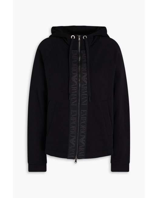 Emporio Armani Black French Cotton-blend Terry Zip-up Hoodie