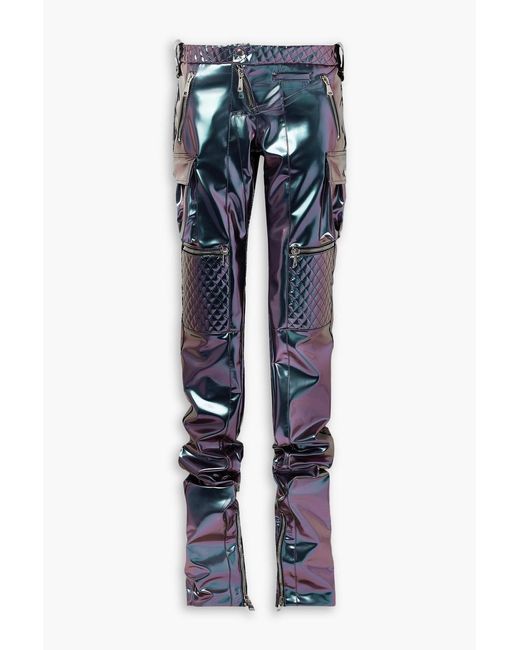 LAQUAN SMITH Blue Quilted Iridescent Vinyl Skinny Pants