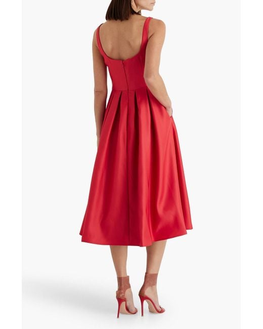 Marchesa Red Floral-appliquéd Duchesse-satin Midi Dress
