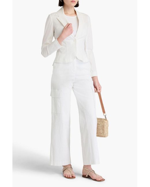 Claudie Pierlot White Cotton-Blend Seersucker Blazer