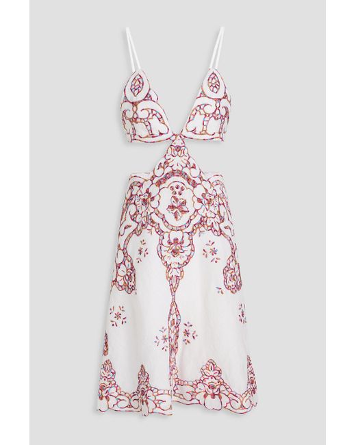 Costarellos Pink Cutout Broderie Anglaise Linen Dress