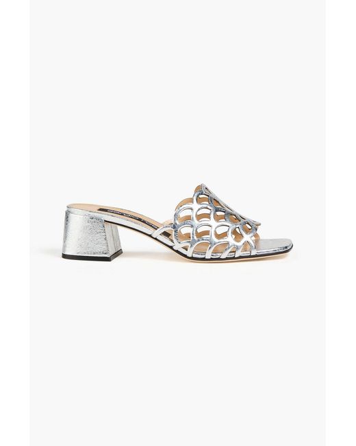 Sergio Rossi White Mermaid Laser-Cut Cracked-Leather Mules