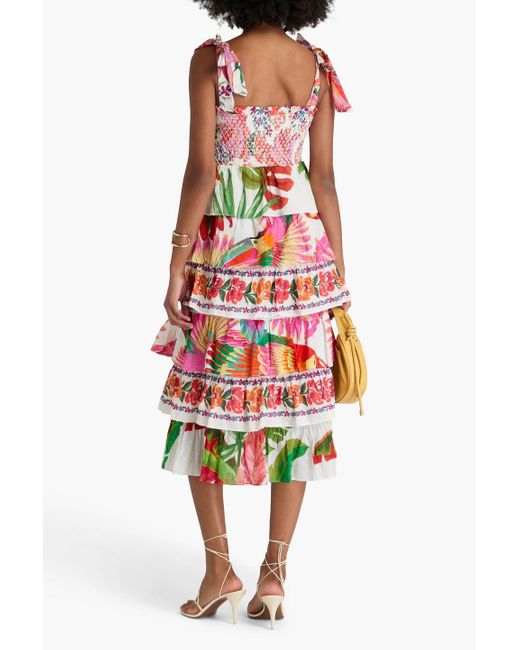 Farm Rio White Ruffled Printed Swiss-dot Cotton Midi Dress