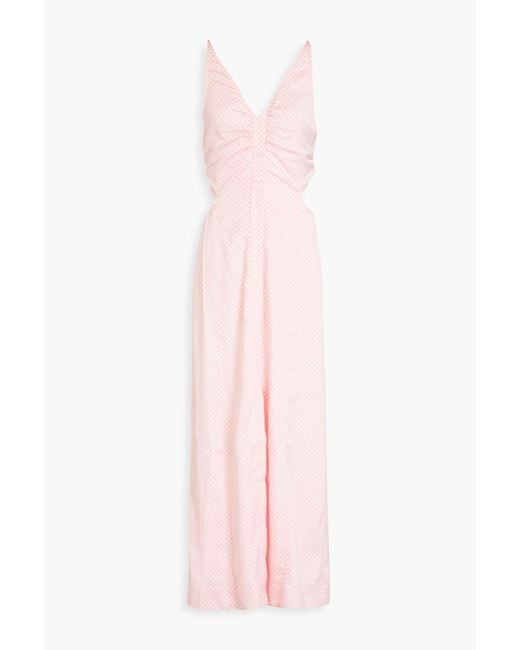 Ganni Pink Gingham Cutout Satin-twill Maxi Dress