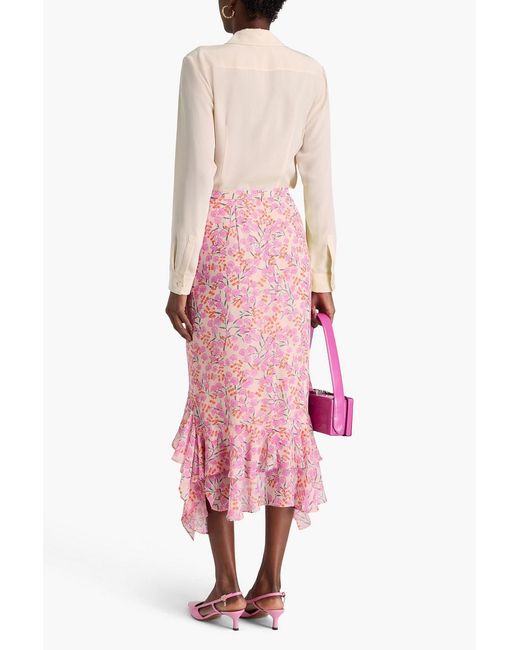 Saloni Pink Lita Ruffled Floral-print Silk-chiffon Midi Skirt