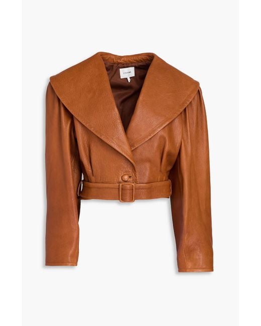 FRAME Brown Cropped Pebbled-leather Jacket
