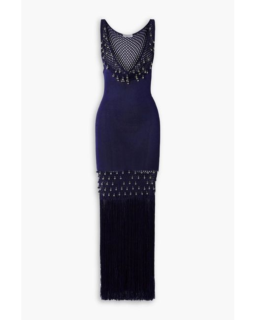 Rabanne Blue Fringed Embellished Crochet Maxi Dress