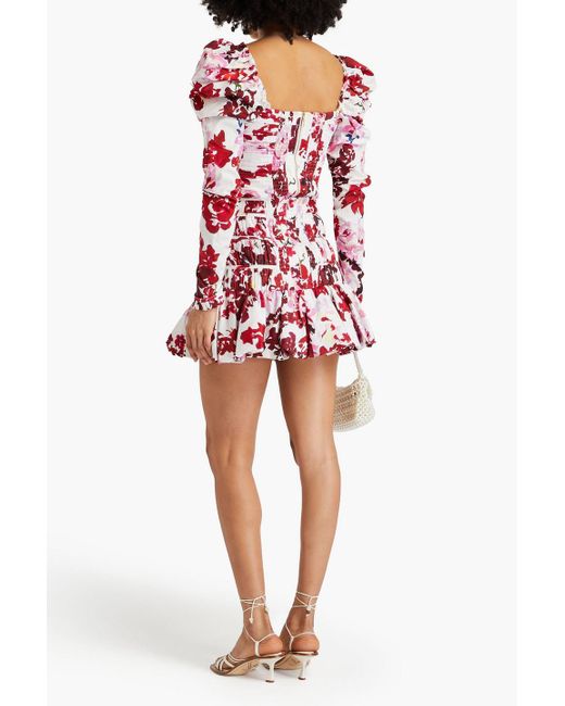 Aje. Red La Vie Pleated Floral-print Cotton Mini Skirt