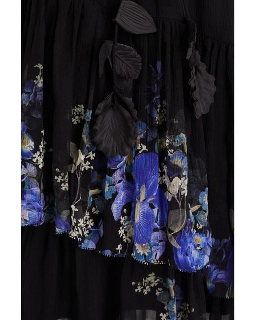 Zimmermann Blue Tiered Floral-print Silk-crepon Midi Dress