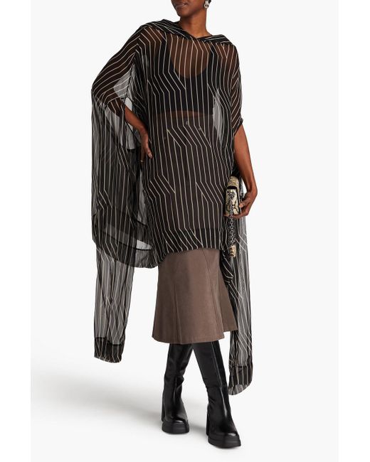 Rick Owens Black Striped Silk-voile Hooded Top