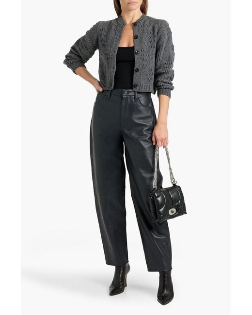 FRAME Gray Cropped Pointelle-Knit Merino Wool Cardigan