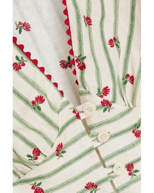 Claudie Pierlot White Cropped Embroidered Striped Linen Top