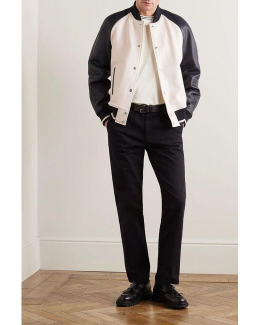 Mr P. Black Leather Varsity Jacket for men