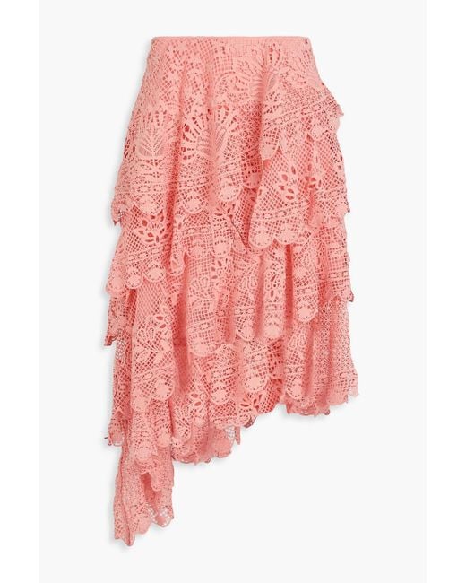 Farm Rio Pink Gestufter asymmetrischer maxirock aus guipure-spitze