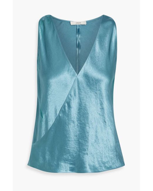 Vince Blue Oberteil aus satin in knitteroptik mit wickeleffekt