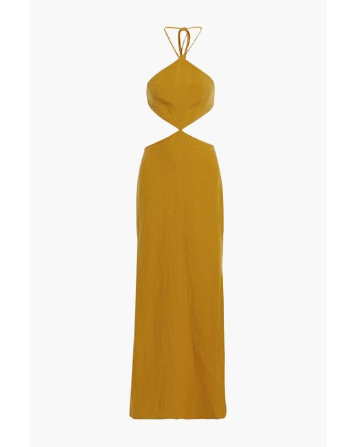 Ronny Kobo Yellow Marietta Cutout Linen Halterneck Maxi Dress