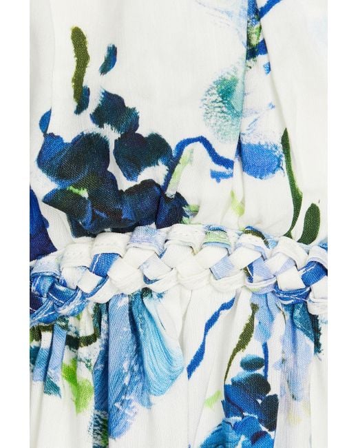 Aje. Blue Capucine Cutout Floral-print Linen-blend Midi Dress