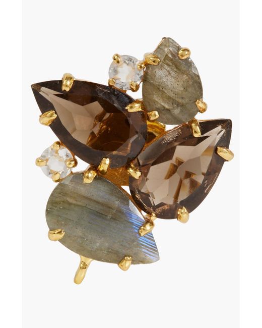 Bounkit Metallic Gold-tone, Labradorite And Quartz Earrings