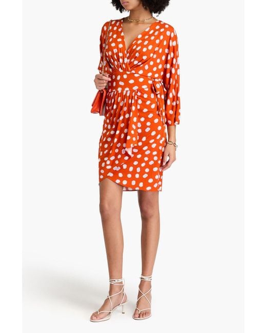Diane von Furstenberg Orange Barrington Wrap-effect Printed Jersey Mini Dress