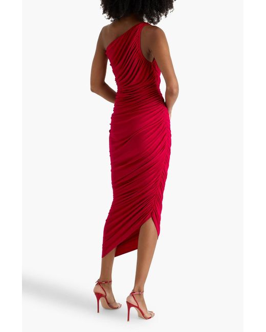 Norma Kamali Red Diana robe aus stretch-jersey mit raffungen und asymmetrischer schulterpartie