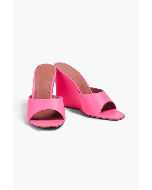 AMINA MUADDI Pink Lupita 95 Leather Wedge Mules