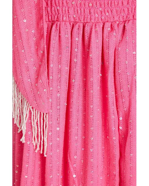 Sundress Pink Jade Sequin-embellished Tiered Jacquard Midi Dress