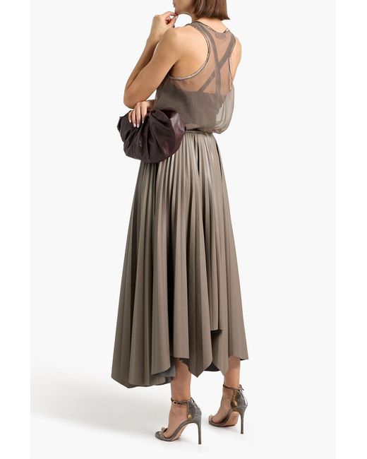 Brunello Cucinelli Brown Bead-embellished Silk-chiffon Top