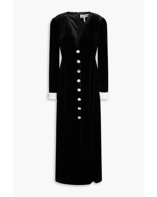 Saloni Black Lulu Velvet Midi Dress