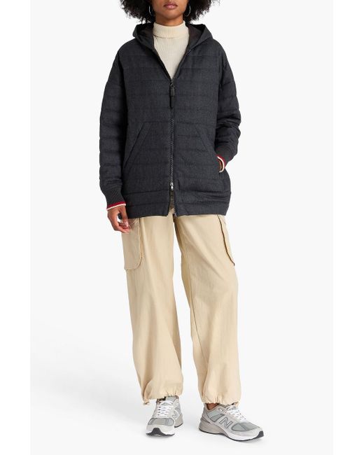 Brunello Cucinelli Black Bead-Embellished Quilted Wool-Felt Hooded Jacket