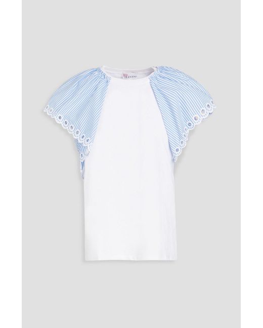 RED Valentino White Broderie Anglaise-trimmed Cotton-jersey T-shirt