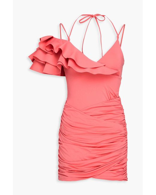 Maygel Coronel Pink Ruched Stretch-Knit Mini Dress