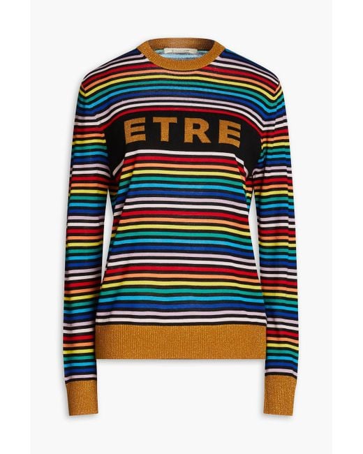 Être Cécile Black Striped Intarsia Wool-blend Sweater