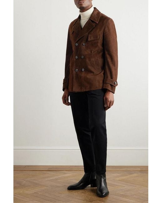 Tom Ford Brown Double-Breasted Suede Jacket for men