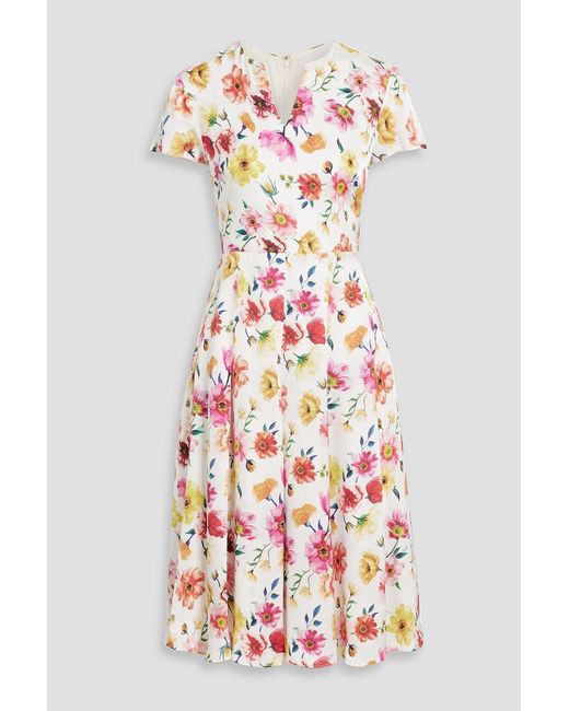 Mikael Aghal White Pleated Floral-Print Cotton And Linen-Blend Midi Dress