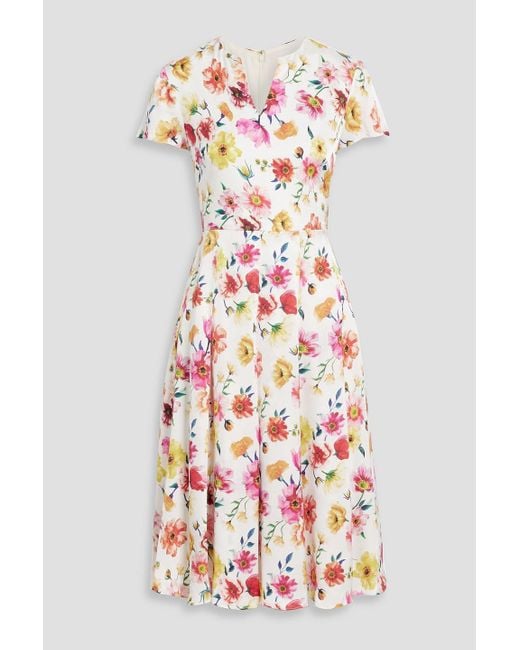 Mikael Aghal White Pleated Floral-Print Cotton And Linen-Blend Midi Dress