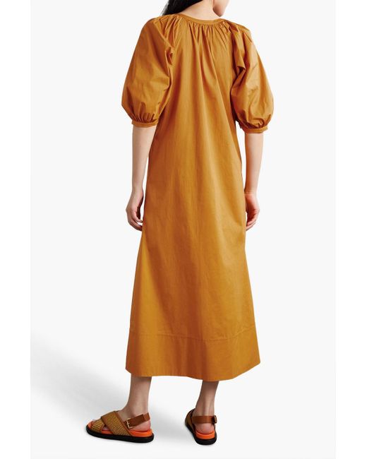 Staud Orange Vincent Cotton-blend Poplin Midi Shirt Dress