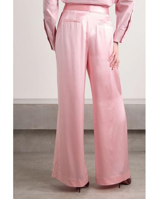 Adam Lippes Pink Pleated Silk-Charmeuse Wide-Leg Pants
