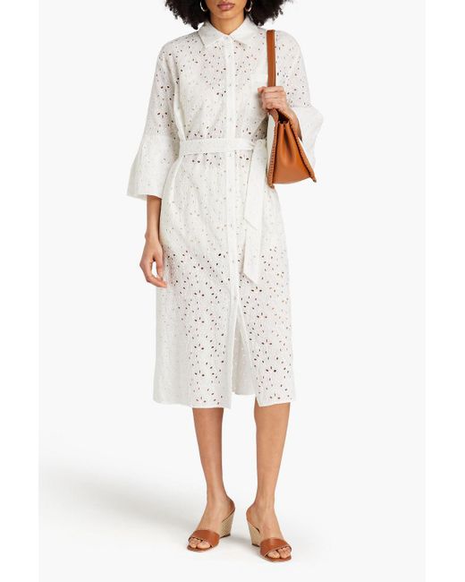 Diane von Furstenberg White Liora Broderie Anglaise Cotton Midi Dress