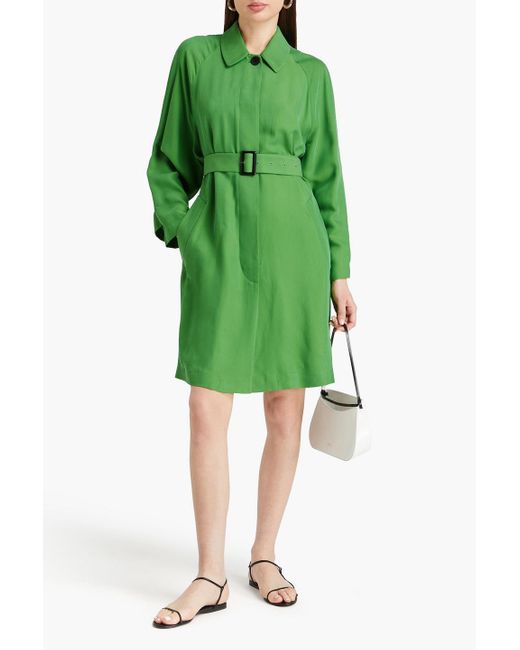 Emporio Armani Green Belted Cupro-blend Twill Coat
