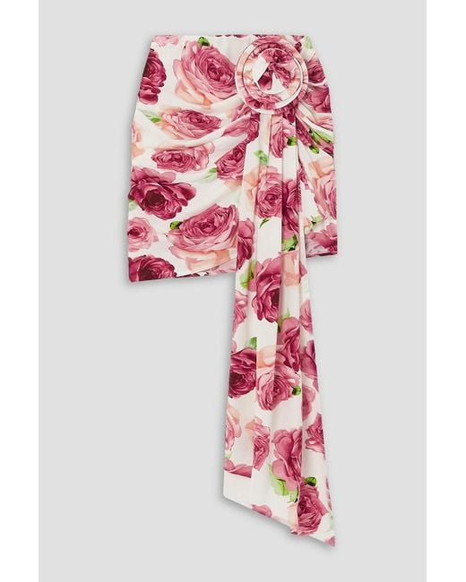 Magda Butrym White Appliquéd Asymmetric Floral-print Stretch-jersey Mini Skirt