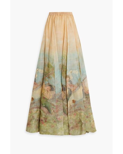 Zimmermann White Printed Cotton And Linen-blend Maxi Skirt