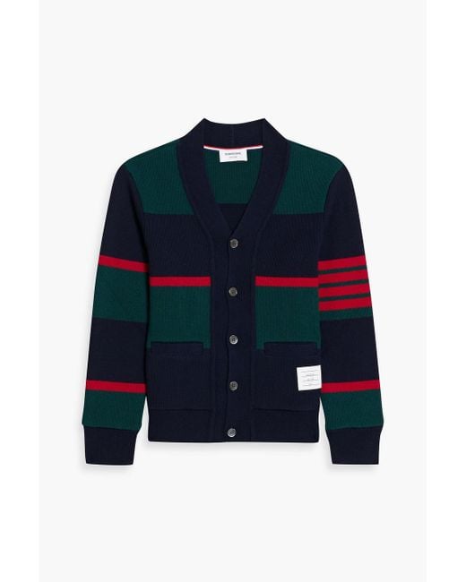 Thom Browne Blue Striped Cashmere Cardigan for men