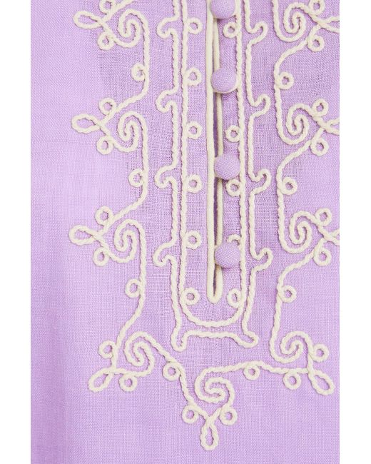 Tory Burch Purple Embroidered Linen Kaftan